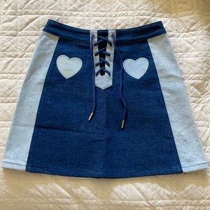 Dolls kill size 26 denim color block skirt